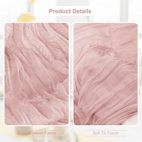 6 Pack Blush Pink Cheesecloth Table Runner 35x120 Inch 10Ft Rustic Gauze Cheese Cloth Table Runner Sheer Cheesecloth Table Runners for Wedding Party Bridal Shower Decoration - Image 2