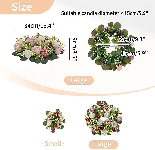 NUPTIO Flower Wedding Centerpieces for Tables: 10 Pcs 14 inch Diam Large Dusty Rose & White Artificial Flowers Fake Roses Candle Rings Wreaths Spring Summer Wreath for Front Door Weddings Party - Image 4