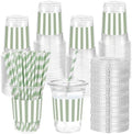 Sliner 50 Sets Sage Green White Striped Plastic Cups 16oz by Sliner