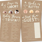Hadley Designs - 25 Rustic Trivia Game, 25 Find The Guest Game, 25 Love Or Labor Game, 25 Boobs Or Baby Butts - 4 Double Sided Cards Baby Shower Ideas, Gender Reveal Games Baby Shower Games by HadleyDesigns