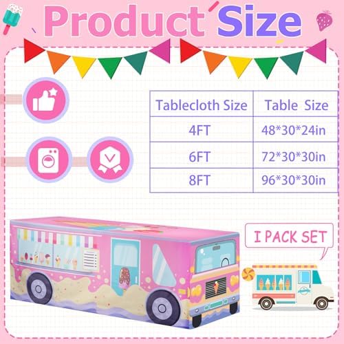 8FT Ice Cream Party Tablecloth,Ice Cream Birthday Party Decor for Baby Shower Sweet One Birthday Donut Themed Party Supplies - Image 2