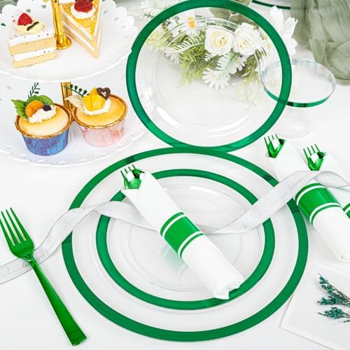 I00000 210Pcs Green Plastic Plates Set, Disposable Dinnerware Set for Party - Image 4