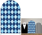 Blue Rhombus Plaid Boss Arch Backdrop Cover for Father Boys Birthday Party Arched Stand Stretchy Fabric Covers Baby Shower Cake Banquets Parties Supplies Decorations3.3x6.5FT by ellteecz