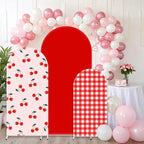 FYSUIMU 3 Pcs Cherry Arch Backdrop Covers Pink Red Plaid Stretchy Spandex Arch Stand Fabric Cover for Wedding Birthday Baby Shower Gender Reveal Party Decoration (4ft/5ft/6ft) - Image 5