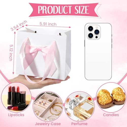 Kolldenn 50 Pcs Small Gift Favor Bags White Pink - Image 3