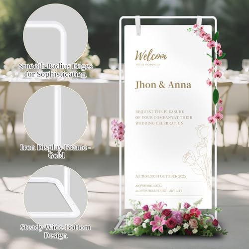 Wedding Welcome Sign Stand Holder - Adjustable Easel for Wedding Signs Stand & Seating Charts, Metal Easel Stand for Sign Reception Display, White Welcome Hanging Sign Holder for Party, Events - Image 4