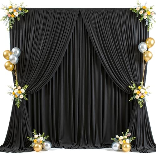 20x10ft Black Photo Backdrop Curtains for Parties Birthday Wrinkle Free Polyester Photoshoot Curtains Drapes Backdrop for Weddings Anniversary Graduation Stage Photography Background 4 Panels 5x10FT by Suppromo