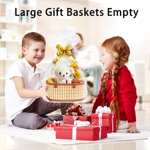 Mapaim 4 Pack Baskets for Gifts Empty,Large Gift Basket Kit with Cellophane Wrap & Bows, Woven Bamboo Gift Baskets with Handles, Ready to Gift Set for Birthday, Holiday, Baby Shower, Easter（Oval） - Image 7