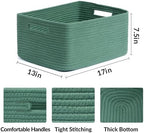 MiniArk Large Storage Baskets for Shelves, 17 x 13 x 7.5” Closet Organizers Bins for Clothes Blanket Towels, Baby Nursery, Toy Baskets Box, Woven Rope Baskets, 2 Packs Green - Image 2