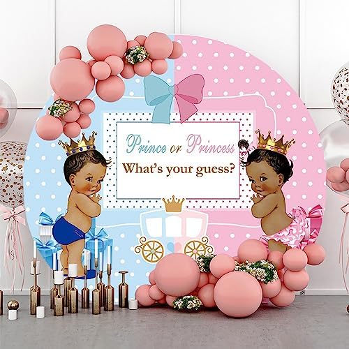 AOFOTO 7x7ft Royal Prince or Princess Gender Reveal Round Backdrop Cover Blue Pink Boy or Girl Circle Photography Background He or She Baby Shower Reveal Party Decoration Photobooth Banner Props by AOFOTO