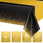 12Pcs Black and Gold Tablecloth Party Decorations,Plastic Black Table Cloth Printed Gold Table Runner Disposable Rectangle Table Cover for Birthday Retirement Anniversary Graduation Party,54 x108 Inch - Image 3