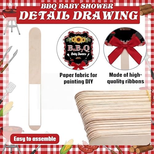 Huwena 50 Sets BBQ Baby Shower Fans Bulk for Guests Hand Fans with Red Bow Handheld Fan Baby Q Shower Favors Gifts for Summer BBQ Party Favors - Image 6
