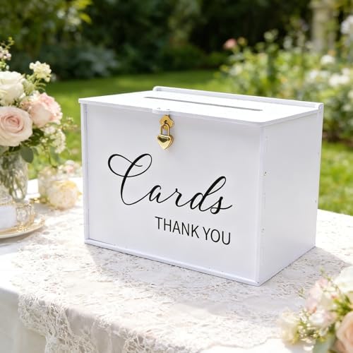 Extra Large Card Box with Lock & Slot, Elegant White Wedding Card for Reception Money Gift Envelope Cards, Spacious Gift Cards Holder Box for Party Graduation Baby Bridal Shower Table Decor - Image 4