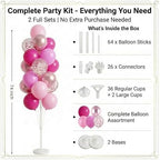 Balloon Column Kit Set of 2 With Balloons Included - Balloon Tower with Stand, Base, and Pole,Backdrop Decoration for Wedding, Baby Shower, Birthday Party (3xMetallic Light Pink) - Image 2