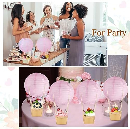 Namalu 24 Set Hot Air Balloon Table Centerpieces Baby Shower Party Decoration Paper Lanterns with Wooden Basket Sticks for Summer Birthday School DIY Craft(Light Pink) - Image 5
