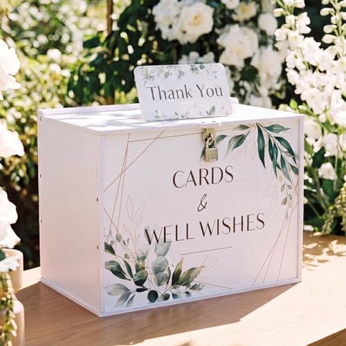 BreezeHug 14" Large Wedding Card Box with Lock, Eucalyptus Greenery Money Box for Wedding Reception, Sturdy PVC Gift Card Holder with Matching Thank You Sign, 300-card Capacity for Bridal Baby Showers by Unknown
