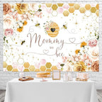 Mocsicka Mommy to Bee Baby Shower Backdrop Bee Theme Honeycomb Baby Shower A Sweet Little Honey Bee is On The Way Gender Reveal Party Decorations Party Decorations Cake Table Banner (8x6ft) - Image 2