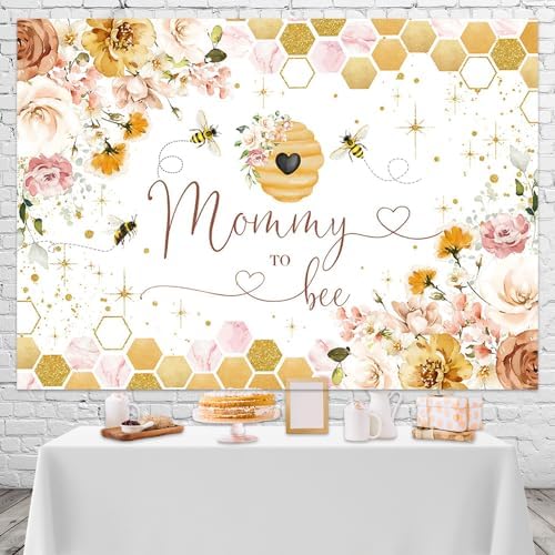 Mocsicka Mommy to Bee Baby Shower Backdrop Bee Theme Honeycomb Baby Shower A Sweet Little Honey Bee is On The Way Gender Reveal Party Decorations Party Decorations Cake Table Banner (8x6ft) - Image 2