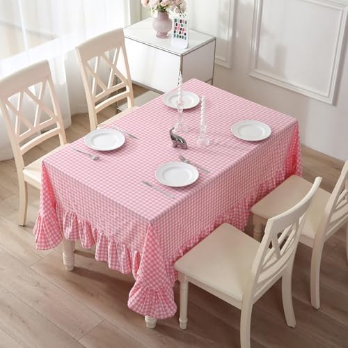 Coral Pink White Gingham Ruffle Table Cloth Rectangular 102"x60" - Image 3