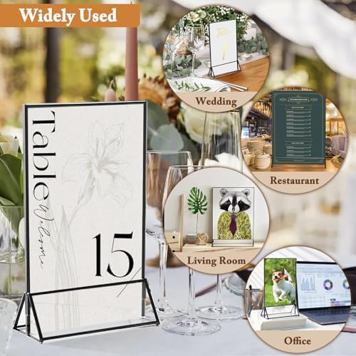 Floroom 12 Pack 4x6 Inch Clear Acrylic Sign Holders, Black Border Double-Sided Vertical Picture Frames & Display Stands for Table Numbers, Photos, Menus, Flyers, Weddings, Parties & Events - Image 5