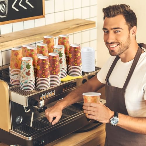 Mimorou 60 Pcs Thanksgiving Fall Cups 12oz Coffee Cups with Lids and Sleeves Disposable Maple Leaves Paper Drinking Mugs for Harvest Autumn Party Supplies - Image 5