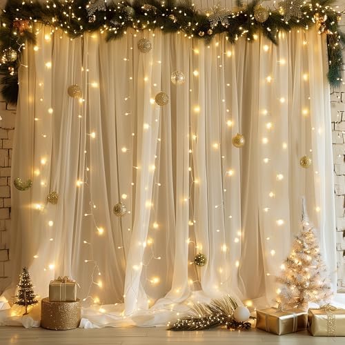 Tulle Backdrop Curtain with Lights Sheer Champagne Curtain Backdrop 20x10ft - Image 6