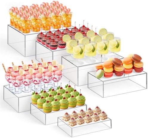 Leinuosen 7 Pcs Large Acrylic Buffet Risers, 6-12" Rectangle, Clear by Leinuosen