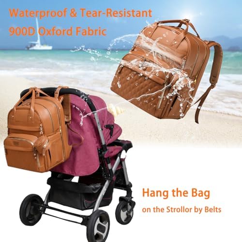 Astro alan Diaper Bag with Changing Station, Waterproof 3 in 1 Diaper Backpack with Foldable Changing Pad, Large Travel Backpack for Mom & Dad, Shower Gift for Baby Girl & Boy, Brown - Image 5