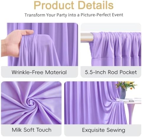 20x8ft Lavender Photo Backdrop Curtains for Parties Baby Shower Light Purple Wrinkle Free Polyester Photoshoot Curtains Drapes Backdrop for Girls Birthday Party Wedding Background 4 Panels 5x8FT - Image 7
