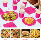 250Pcs Hot Pink Paper Plates and Napkins Supplies, Include 9’’Paper Party Plate, 7’’Dessert Plates Cups Napkins Forks Sets for Birthday, Anniversaries, Wedding, Picnics, Serves 50 - Image 3