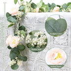 MAKHOT 2 Pcs Pink 6.6Ft Artificial Eucalyptus Flower Garland with Fake Rose Flower Vine Seeded Eucalyptus Leaves Greenery Garland for Wedding Table Backdrop Party Centerpiece Room Decor (Pink) - Image 4