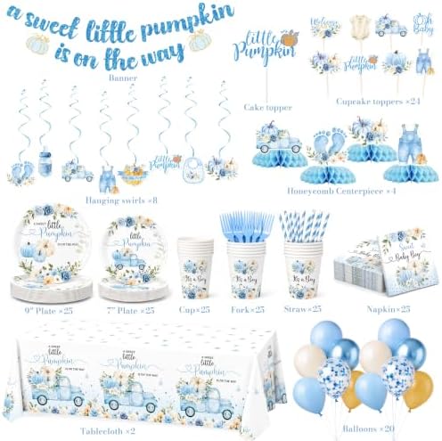 Little Pumpkin Baby Shower Decorations Party Supplies Blue - Image 2