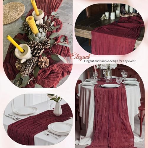 12 Pcs Burgundy Christmas Cheesecloth Table Runner 10Ft, Gauze Table Runners 21.5 x 120 inch,Semi Sheer Cheese Cloth Fabric Runner Bulk for Wedding,Party,Baby Shower,Bridal Shower - Image 2