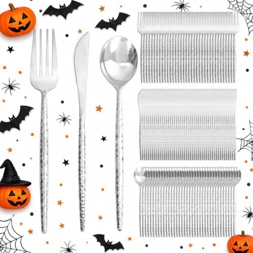Supernal 360pc Silver Plastic Silverware, Heavy Duty Disposable Utensils by supernal