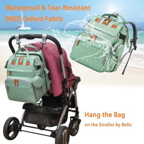 Astro alan Baby Diaper Bag with Changing Station, Waterproof Diaper Bag Backpack for Moms Dads with USB Charging Port, Baby Shower Gifts, Large Capacity diaper backpack, Pale Green - Image 4