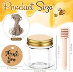 Funnymoom 50 Set 2.5oz Plastic Mini Honey Jars with Wooden Dipper and Muslin Cloth Covers Honey Jars with Gold Lids Hang Tags Decorative Jute Rope for Wedding Birthday Party (Classic) - Image 2