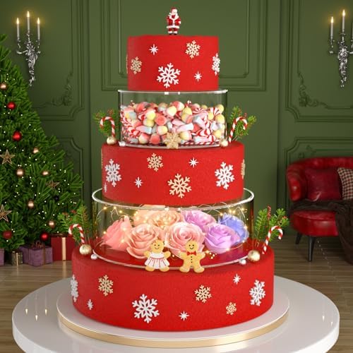 NPPLUS 2 Pcs Round Acrylic Cake Stand with Lid, Clear Fillable Cake Tier by NPPLUS