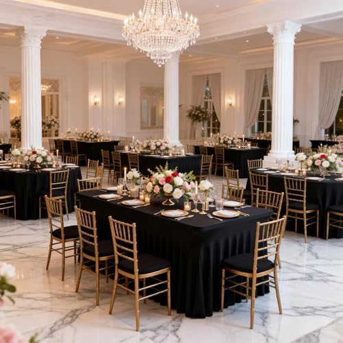 1 Pack Black Table Clothes for 6 Foot Rectangle Tables, Wrinkle Resistant Stretch Spandex Table Covers Fitted Tablecloth with Skirt for Event Banquet Wedding Birthday Party - Image 5