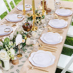 ejonirinjonir 180pcs Elegant White Plastic Plates with Gold Rim for Wedding - Image 3
