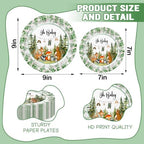 Woodland Baby Shower Plates, Green, Serves 25, Disposable Tableware Set - Image 2