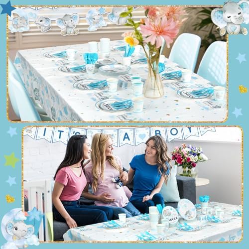 405 Pcs Blue Elephant Baby Shower Decorations, Plates Napkins Cups - Image 6