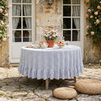 Eternal Beauty Striped Ruffled Round Tablecloth 60 Inch Blue White - Image 4