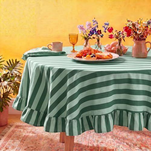 Tudomro Striped Tablecloth, Round, Forest, Mint Green, 60'' X 60'' by Tudomro