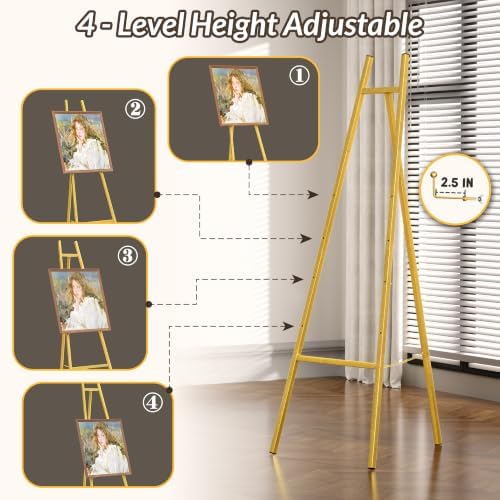 57.5" Tall Gold Metal Easel Stand for Sign,Heavy Duty Art Easel with Adjustable Chain,Tripod Structure,4-Level Height—Easels for Wedding Welcome Sign Holder,Baby Shower Poster,Birthday Party,Posters - Image 4