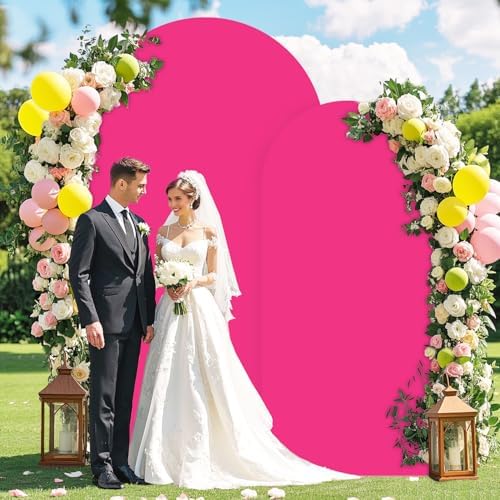 FOTSHARER Hot Pink Arch Covers 7.2 and 6ft Pink Arch Covers Stretchy Backdrop Set of 2 Chiara Arched Backdrop Covers Spandex Wedding Arches Stand Cover for Birthday Party Graduation Banquet Decor - Image 5