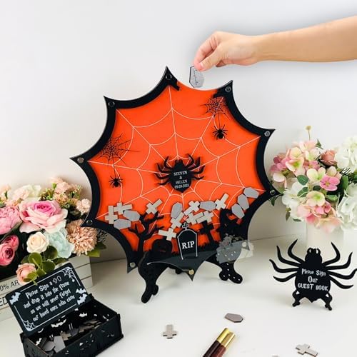 Halloween Wedding Guest Book Alternative Spider Web Drop Box Frame - Image 5