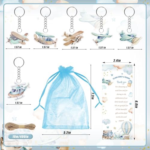 145 Pieces Airplane Baby Shower Favors for Guest Little Explorer Landing Soon Ballpoint Pens and Keychains Gifts Bulk Retractable Baby Shower Pens Gender Reveal Thank You Cards Souvenirs Prizes - Image 3