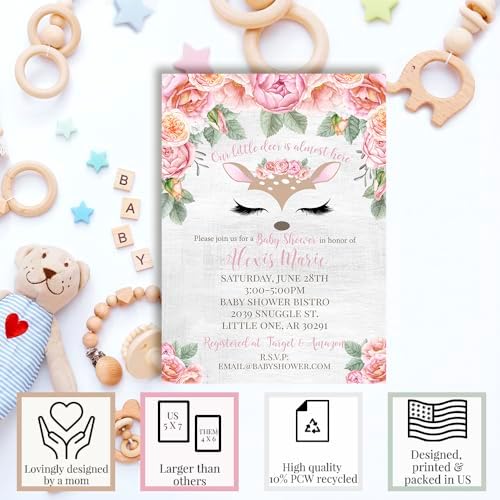 Amanda Creation Custom Baby Shower Invites Oh Deer Baby Shower Invitation 20 5x7 Custom Personalized Invites With Envelopes - Image 2