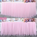 Suppromo 2 Pack 6ft Pink Tulle Table Skirts for Rectangle Tables or Round Tables Pink Tutu Tablecloth Cover for Princess Baby Shower Girls Birthday Party Wedding Cake Dessert Table Decorations by Suppromo