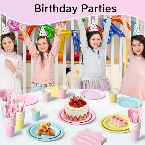350 Pcs Pastel Disposable Plates and Napkins Tableware Set for 50 Guests - Image 4